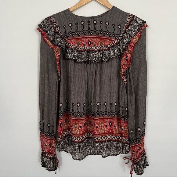 Zara Trafaluc Boho Ruffle Neck Long Sleeve Top, Size XS - Picture 2 of 10
